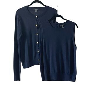 NWOT J.Crew Navy Marino Wool Cardigan and Sleeveless Shell - Size Medium